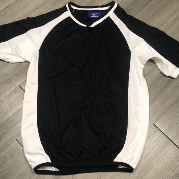 Mizuno Black & White Short Sleeve V-Neck Elastic Waist Biking Shirt size S - Picture 3 of 8